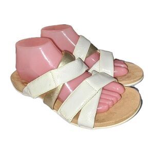 VIONIC HADLIE Sz 8.5 White Gold Cushion Beach Walking Travel Slide On Sandals